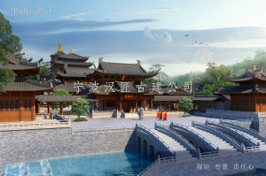 寺院重建规划设计方案鸟瞰图—积福禅寺