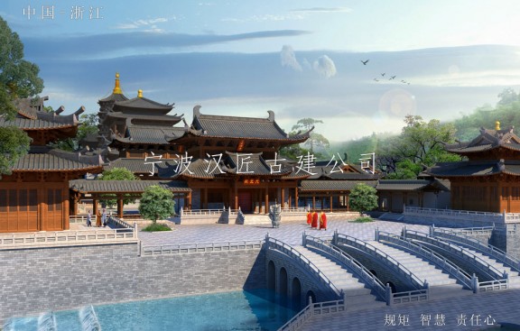 寺院重建规划设计方案鸟瞰图—积福禅寺