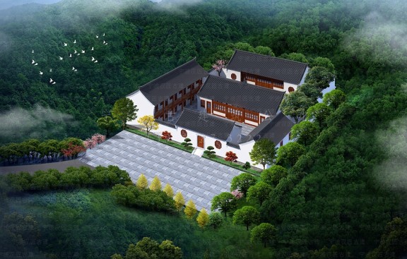 专注广东道观建筑效果图鸟瞰图制作，江门一体化设计与施工公司