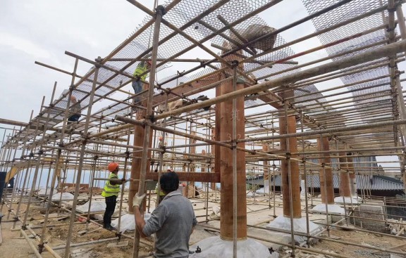 寺院迁建布局及施工图设计，出具鸟瞰图和预算分析，迁建寺院建筑选址