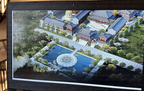 承接宫观扩建项目，含平面图、鸟瞰图，扩建道教建筑范围