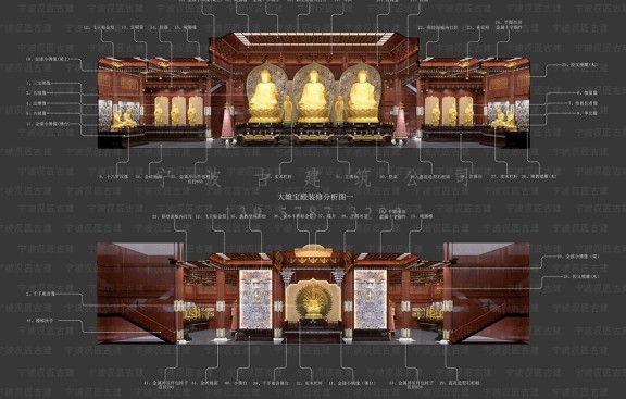 河北寺院彩绘修复 河北资深工艺师规划鸟瞰图纸