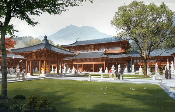 古建筑公司总包大型宫观，鸟瞰图、平面图、施工图、预算