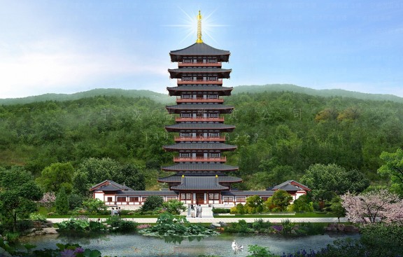 出具道观修缮鸟瞰图，同时落地布局方案，修缮道教建筑细节