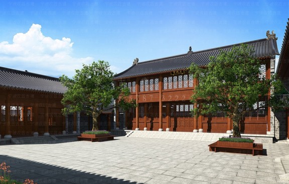 浙江道观建筑鸟瞰图，瑞安设计与施工一体化专家专业呈现