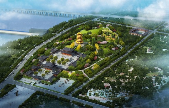 承接宫观装修装饰，附带道观鸟瞰图和平面图及预算