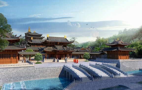 吉林道教建筑群鸟瞰图施工图设计，白城设计与施工团队专业高效