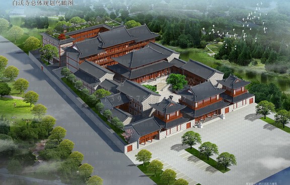 广东道教建筑鸟瞰图设计，惠州设计与施工企业专业服务