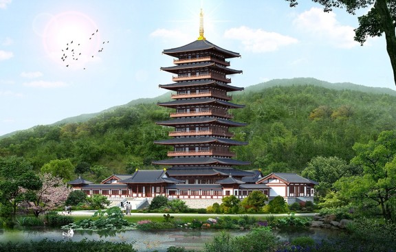 杭州古建设计团队，承接杭州仿古寺庙鸟瞰图制作与施工图绘制