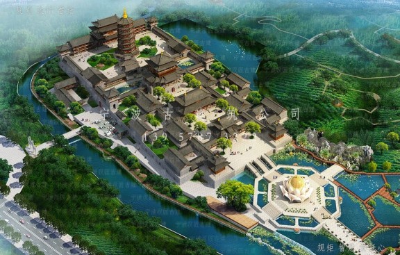 河南道观整体规划设计图纸，安阳设计与施工企业精心绘制