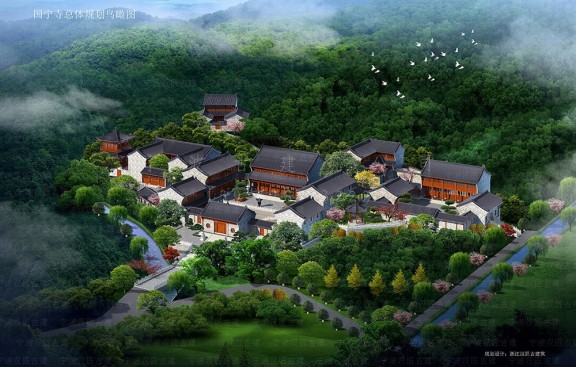 义乌古建专家设计团队，承揽义乌寺庙建筑鸟瞰效果图制作与施工图设计