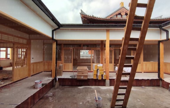 寺院迁建装修工程，提供鸟瞰图，迁建寺院建筑位置